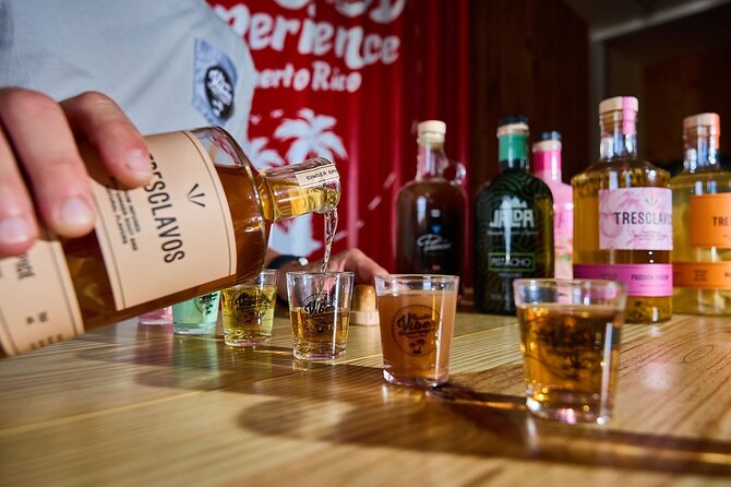 Old San Juan PR Fruit infused Moonshine & Cream liqueur Tasting - The tasting flow: 5 pitorro shots and 2 cream liqueur sips