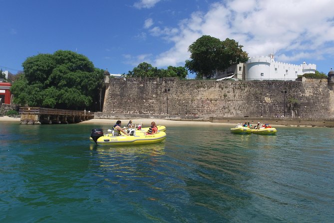 San Juan Mini Boat Tour - Fort San Cristobal, cruise ports, and rainforest-side views